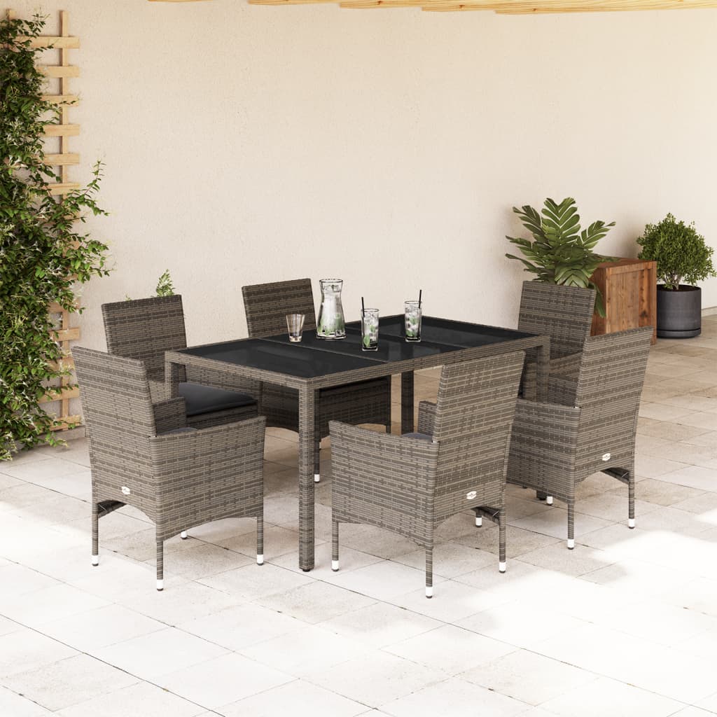 7-delige Tuinset met kussens poly rattan en glas grijs is nu te koop bij PeponiXL, paradijselijk wonen!