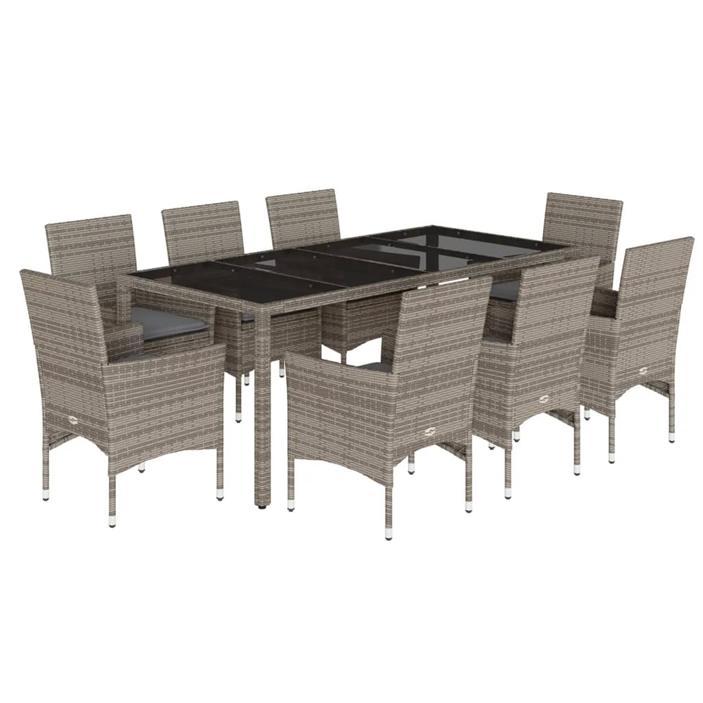 9-delige Tuinset met kussens poly rattan en glas grijs is nu te koop bij PeponiXL, paradijselijk wonen!