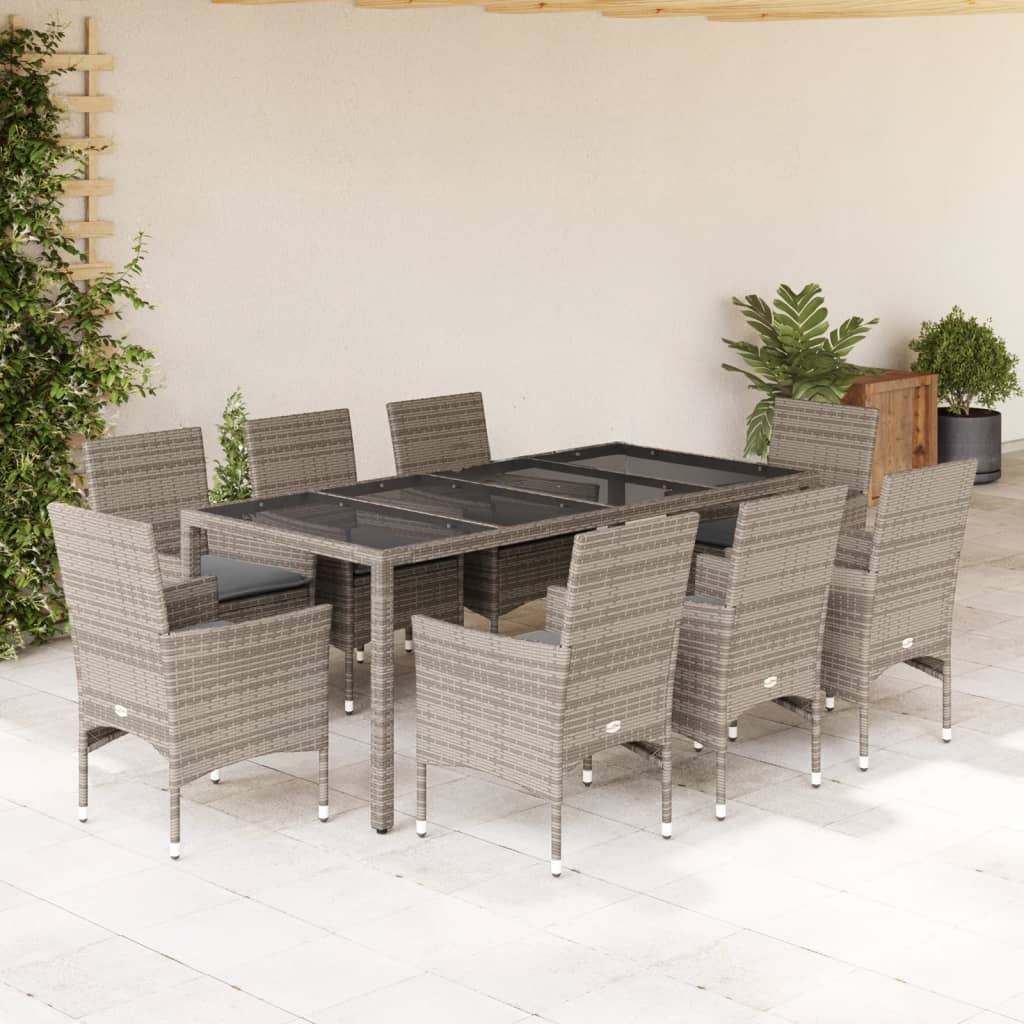 9-delige Tuinset met kussens poly rattan en glas grijs is nu te koop bij PeponiXL, paradijselijk wonen!