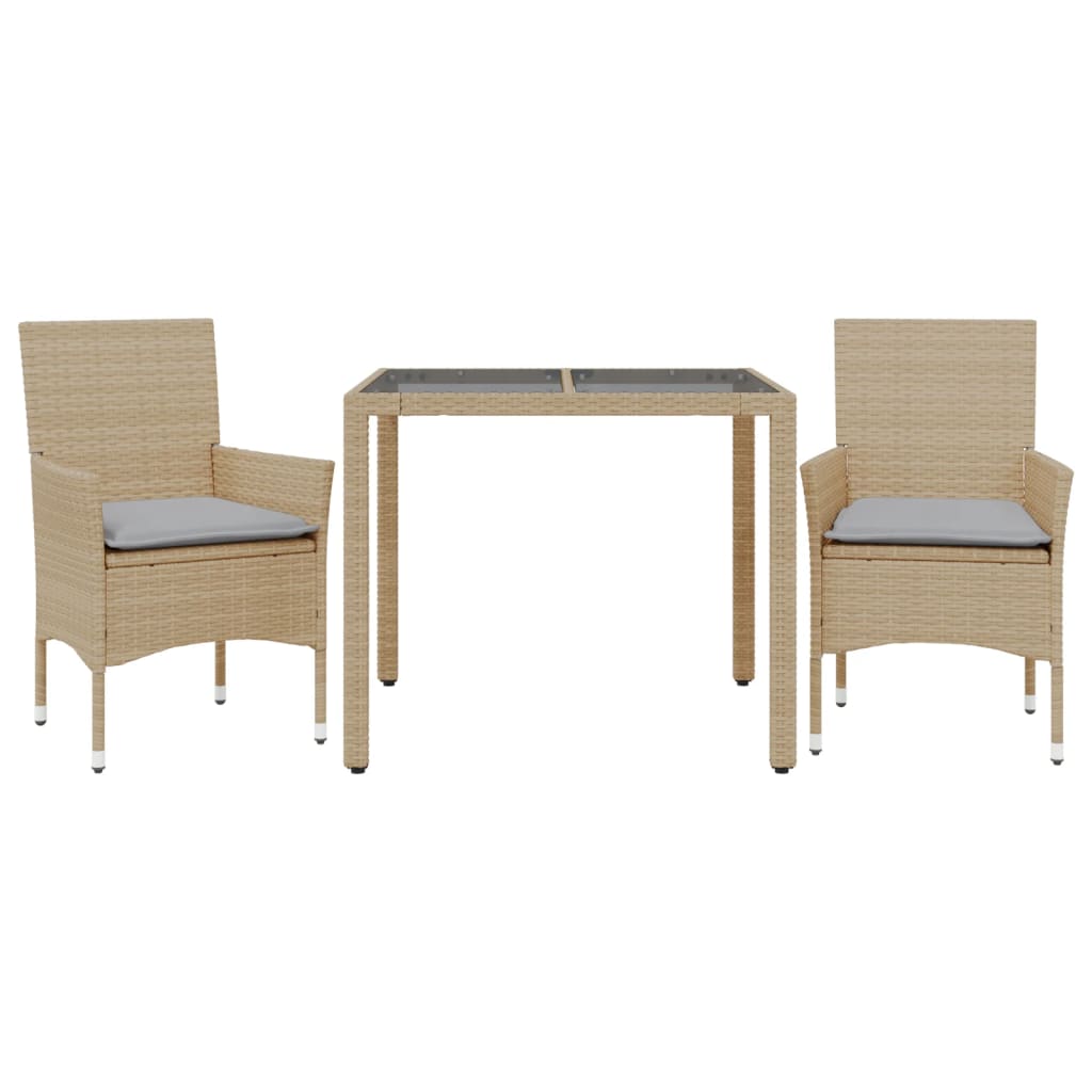 3-delige Tuinset met kussens poly rattan en glas beige is nu te koop bij PeponiXL, paradijselijk wonen!