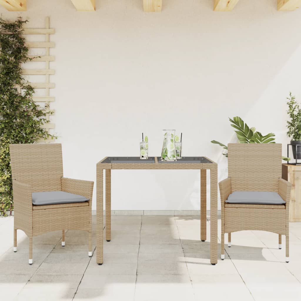 3-delige Tuinset met kussens poly rattan en glas beige is nu te koop bij PeponiXL, paradijselijk wonen!