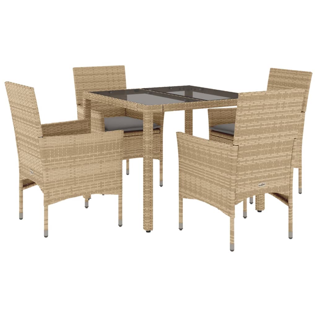 5-delige Tuinset met kussens poly rattan en glas beige is nu te koop bij PeponiXL, paradijselijk wonen!