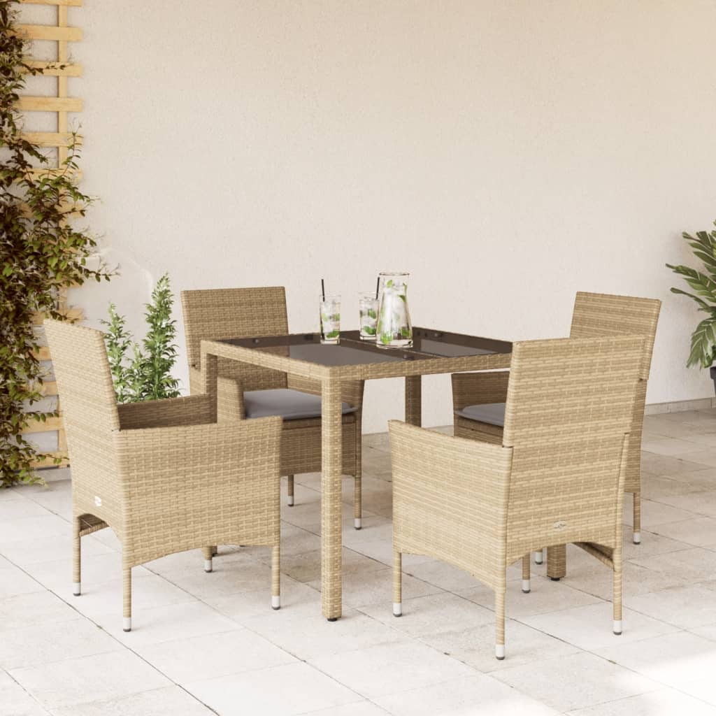 5-delige Tuinset met kussens poly rattan en glas beige is nu te koop bij PeponiXL, paradijselijk wonen!