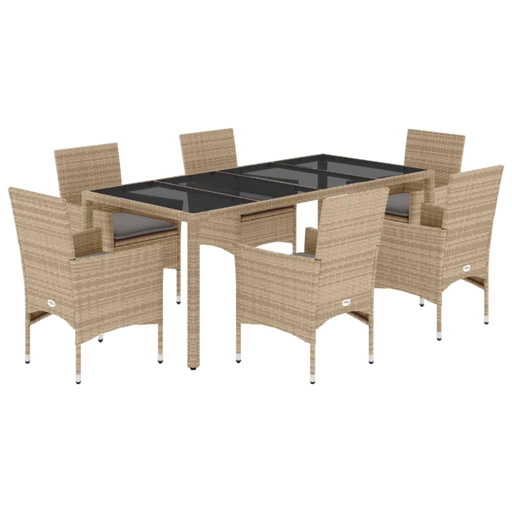 7-delige Tuinset met kussens poly rattan en glas beige is nu te koop bij PeponiXL, paradijselijk wonen!