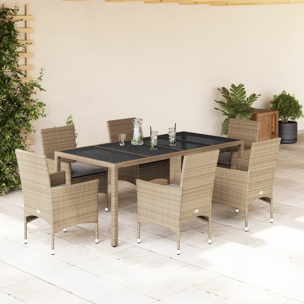 7-delige Tuinset met kussens poly rattan en glas beige is nu te koop bij PeponiXL, paradijselijk wonen!