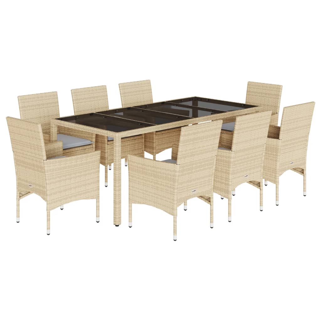 9-delige Tuinset met kussens poly rattan en glas beige is nu te koop bij PeponiXL, paradijselijk wonen!