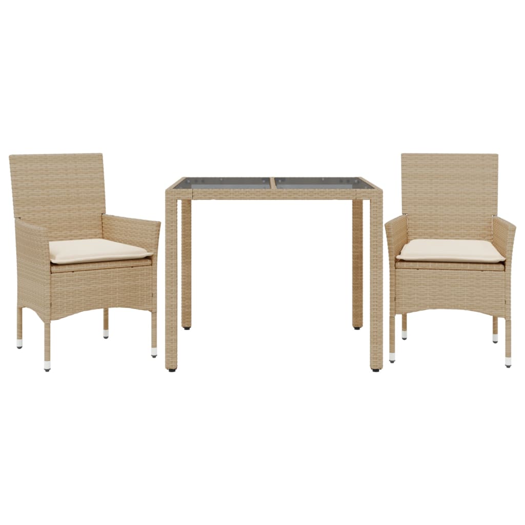 3-delige Tuinset met kussens poly rattan en glas beige is nu te koop bij PeponiXL, paradijselijk wonen!