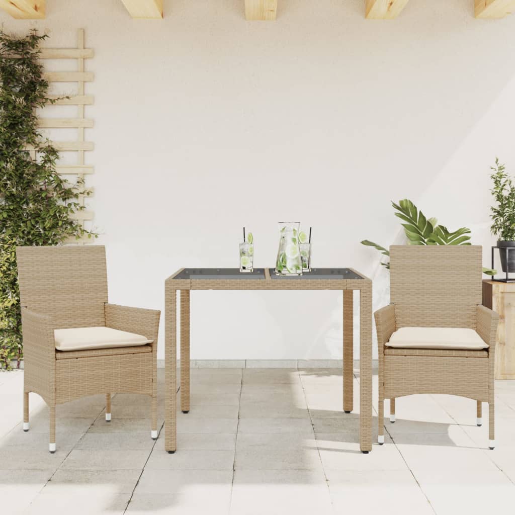 3-delige Tuinset met kussens poly rattan en glas beige is nu te koop bij PeponiXL, paradijselijk wonen!