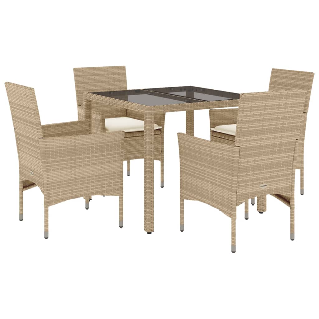 5-delige Tuinset met kussens poly rattan en glas beige is nu te koop bij PeponiXL, paradijselijk wonen!