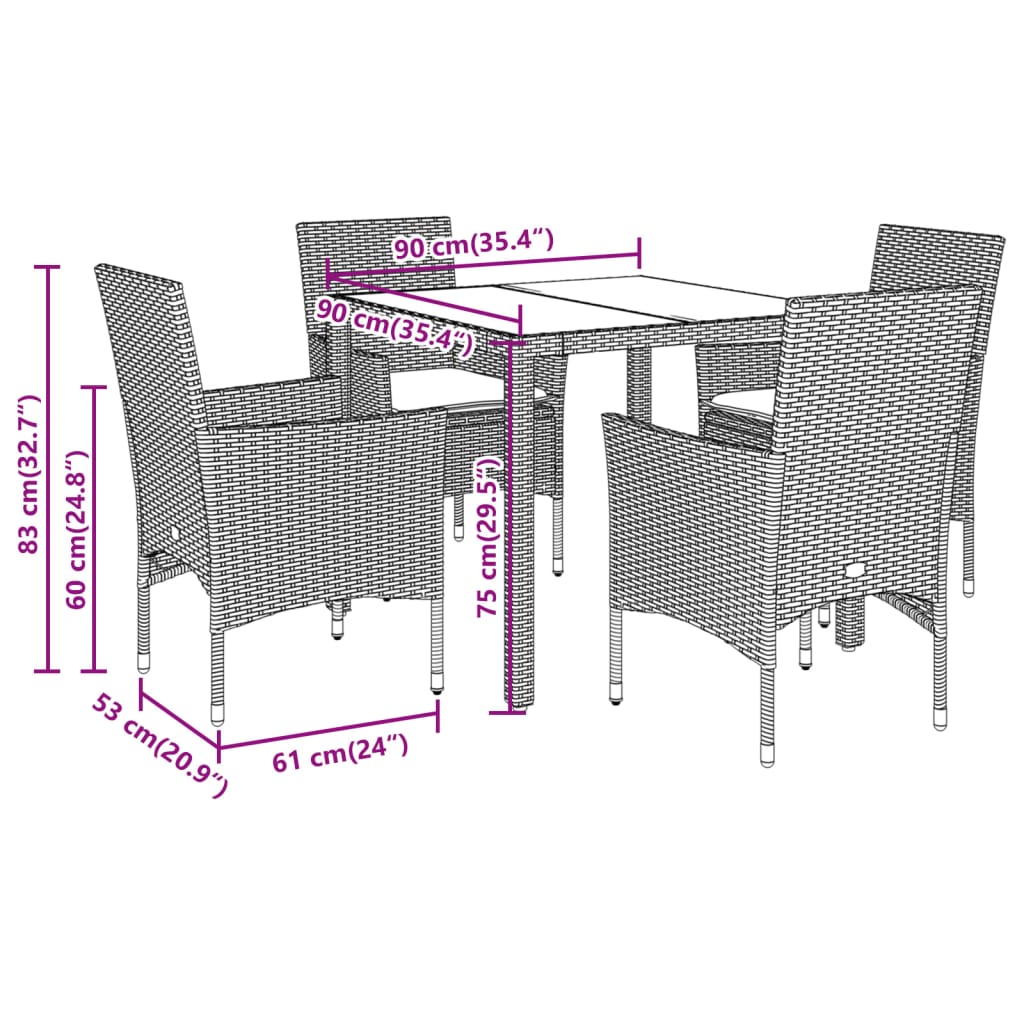 5-delige Tuinset met kussens poly rattan en glas beige is nu te koop bij PeponiXL, paradijselijk wonen!