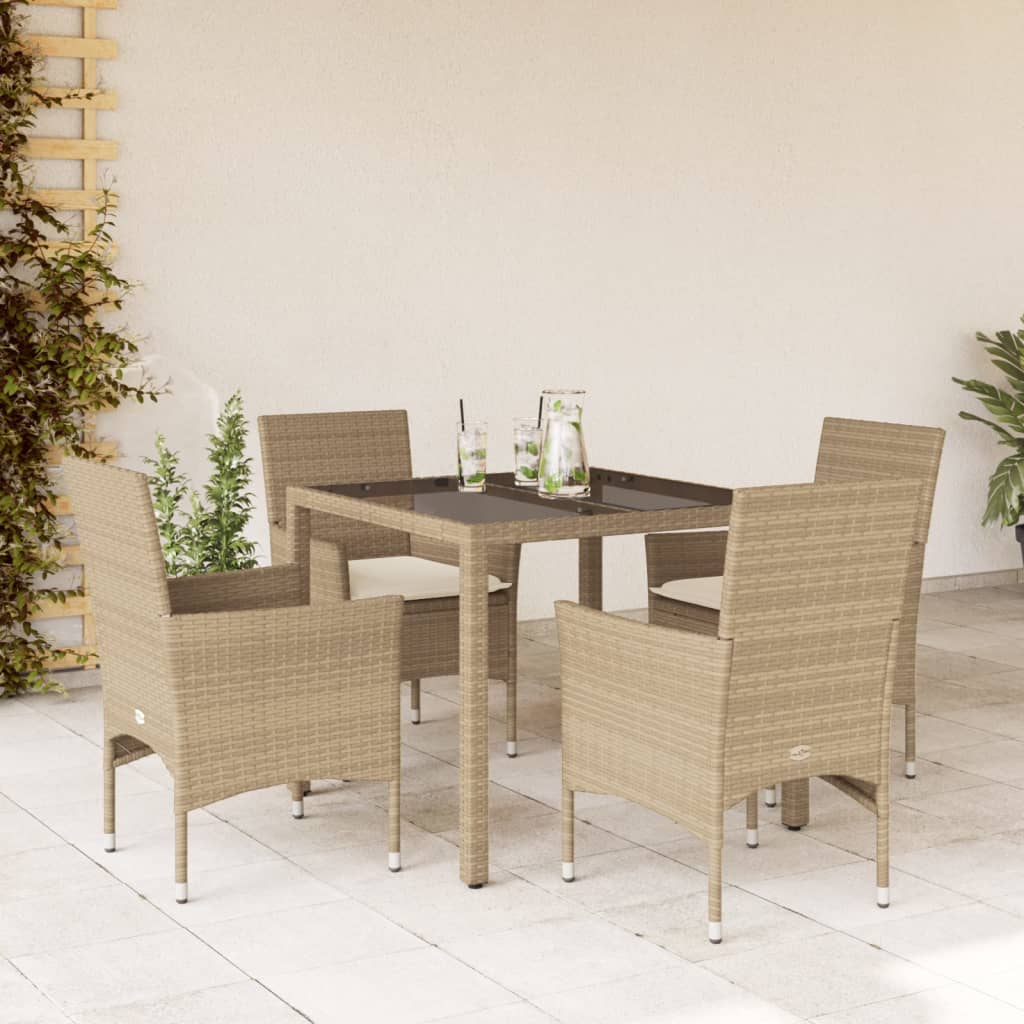 5-delige Tuinset met kussens poly rattan en glas beige is nu te koop bij PeponiXL, paradijselijk wonen!
