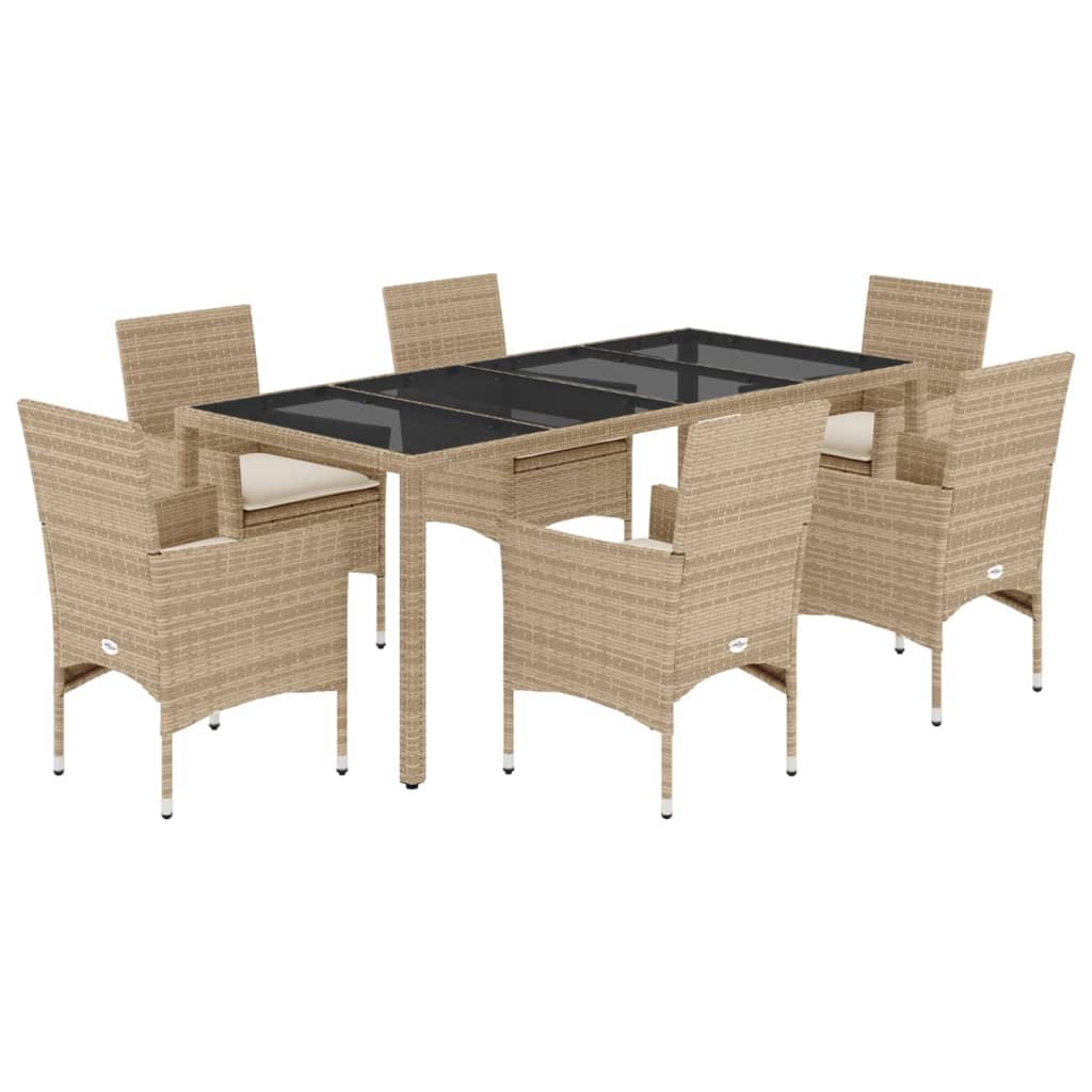 7-delige Tuinset met kussens poly rattan en glas beige is nu te koop bij PeponiXL, paradijselijk wonen!