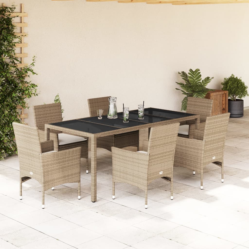 7-delige Tuinset met kussens poly rattan en glas beige is nu te koop bij PeponiXL, paradijselijk wonen!
