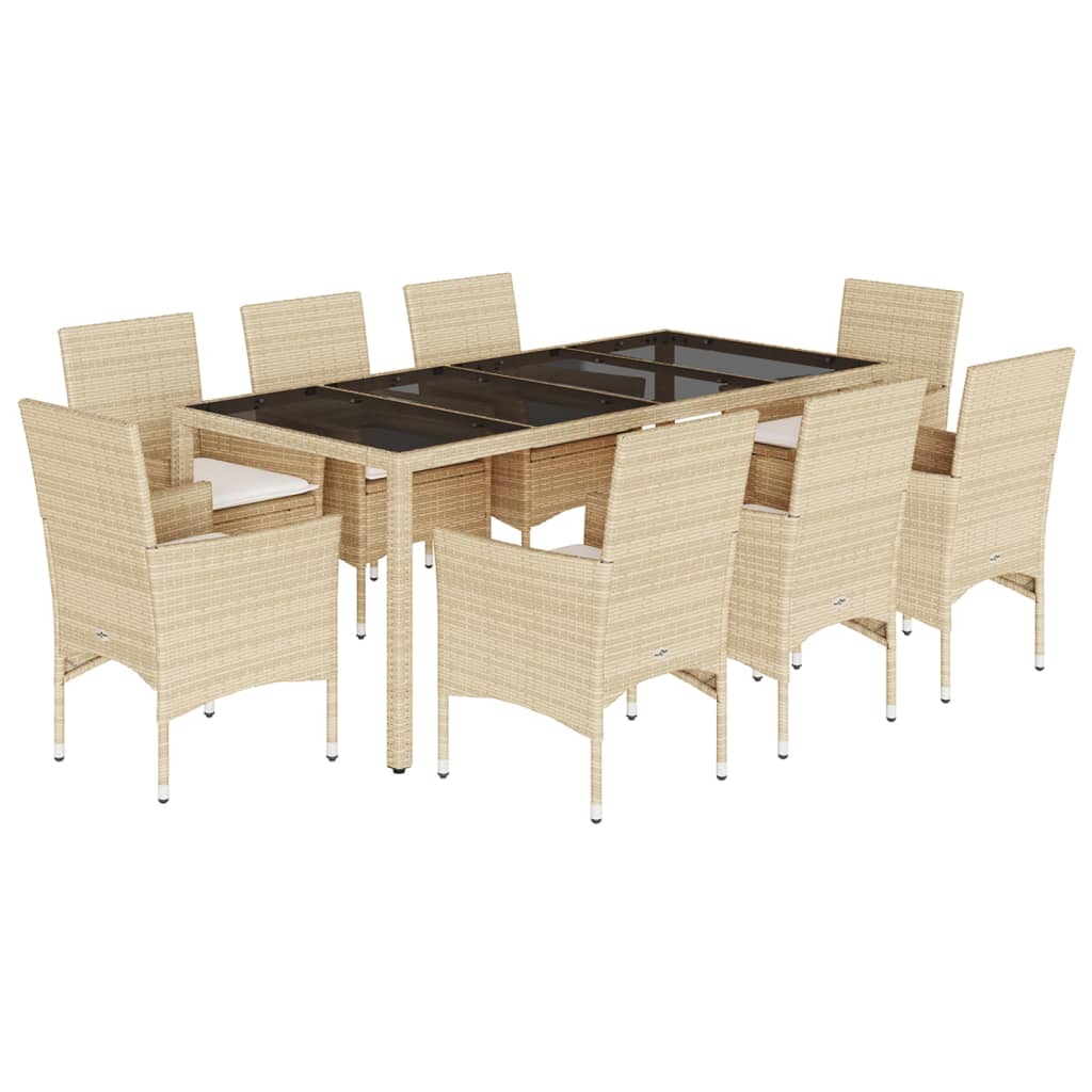 9-delige Tuinset met kussens poly rattan en glas beige is nu te koop bij PeponiXL, paradijselijk wonen!
