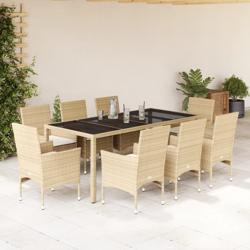 9-delige Tuinset met kussens poly rattan en glas beige is nu te koop bij PeponiXL, paradijselijk wonen!