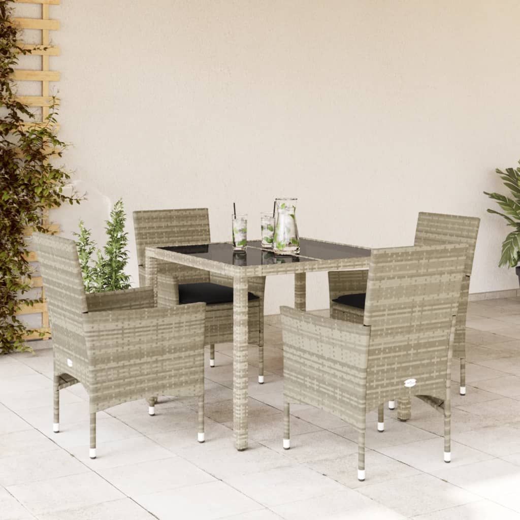 5-delige Tuinset met kussens poly rattan en glas lichtgrijs is nu te koop bij PeponiXL, paradijselijk wonen!