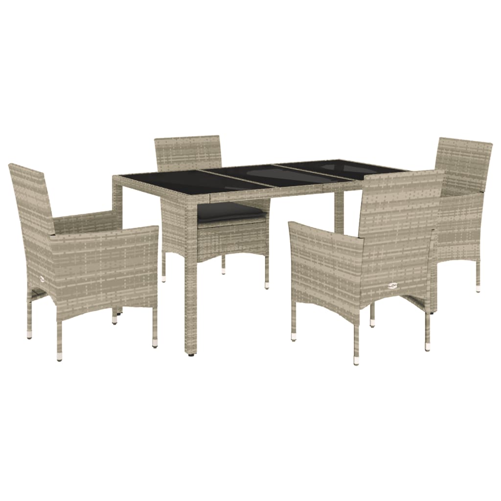 5-delige Tuinset met kussens poly rattan en glas lichtgrijs is nu te koop bij PeponiXL, paradijselijk wonen!
