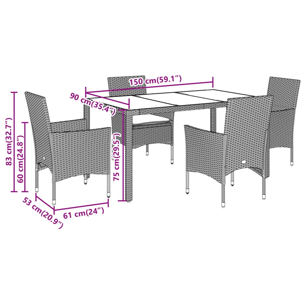 5-delige Tuinset met kussens poly rattan en glas lichtgrijs is nu te koop bij PeponiXL, paradijselijk wonen!