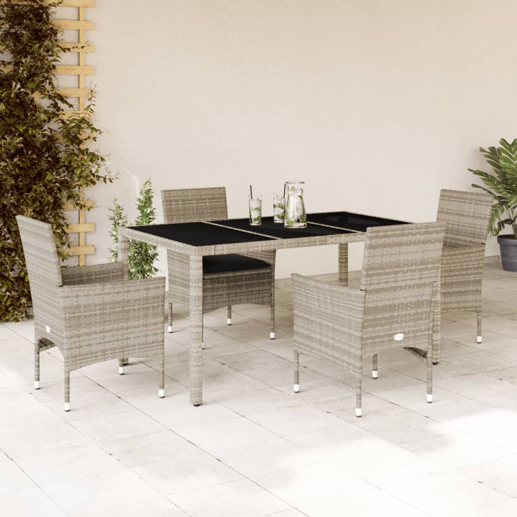 5-delige Tuinset met kussens poly rattan en glas lichtgrijs is nu te koop bij PeponiXL, paradijselijk wonen!