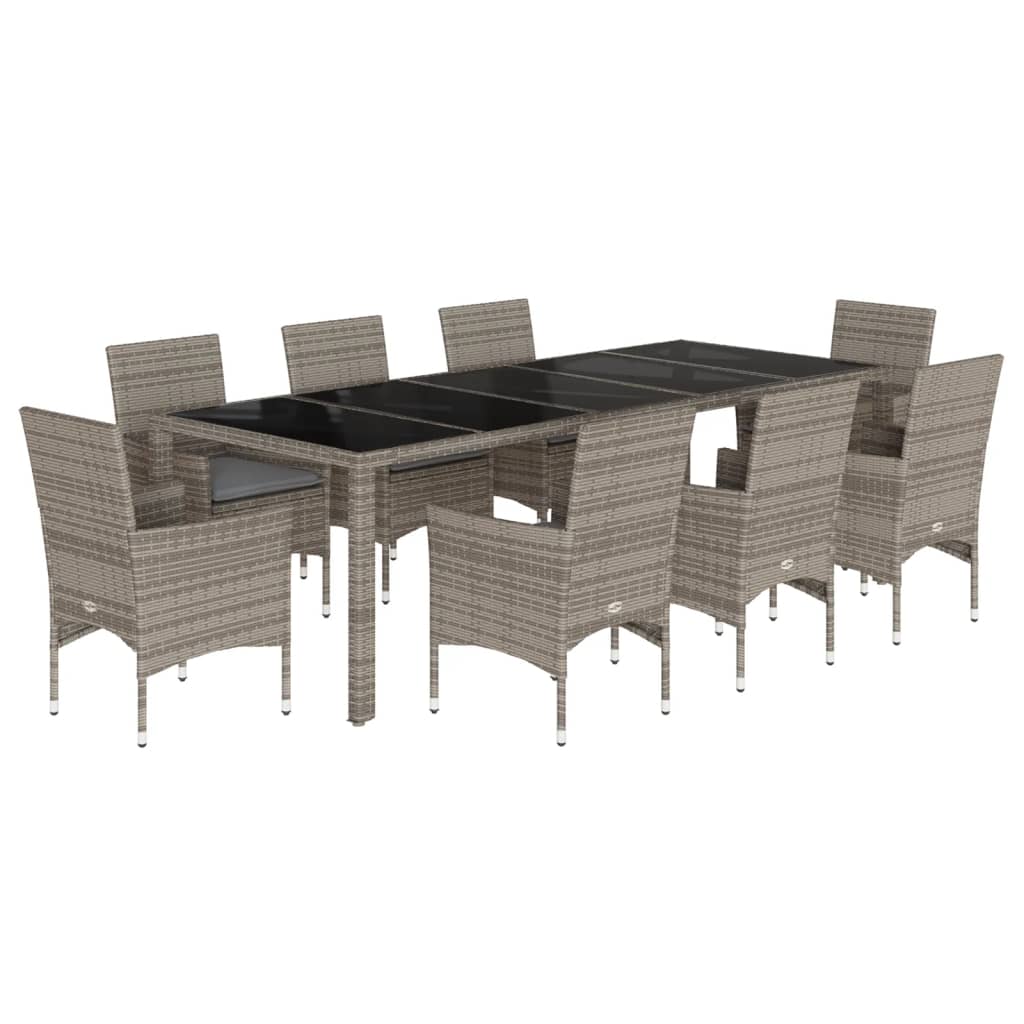 9-delige Tuinset met kussens poly rattan en glas grijs is nu te koop bij PeponiXL, paradijselijk wonen!