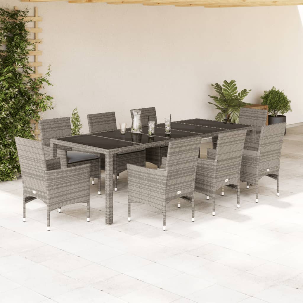 9-delige Tuinset met kussens poly rattan en glas grijs is nu te koop bij PeponiXL, paradijselijk wonen!