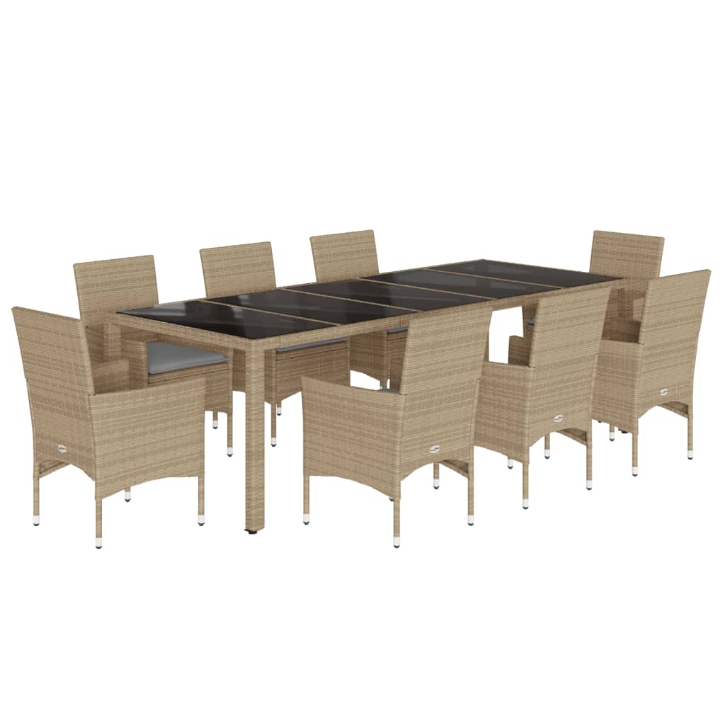 9-delige Tuinset met kussens poly rattan en glas beige is nu te koop bij PeponiXL, paradijselijk wonen!