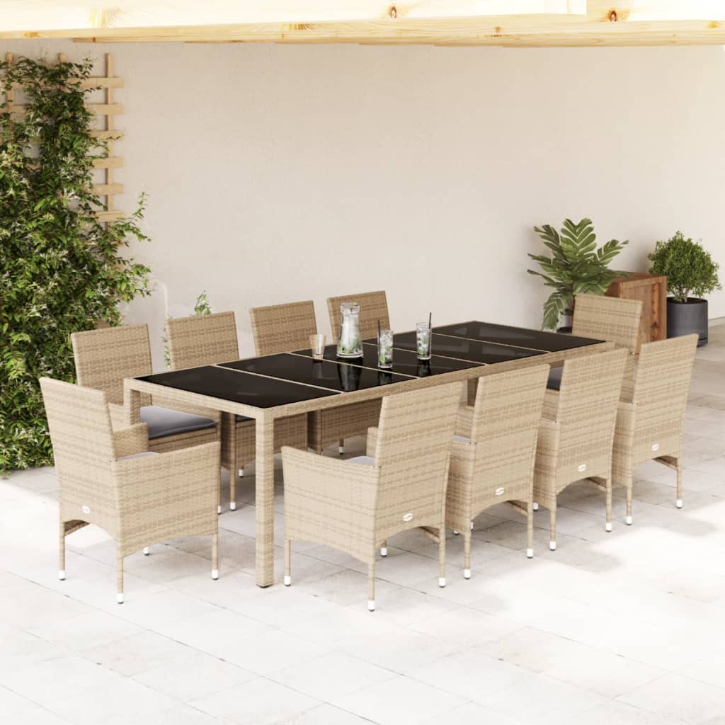 11-delige Tuinset met kussens poly rattan en glas beige is nu te koop bij PeponiXL, paradijselijk wonen!