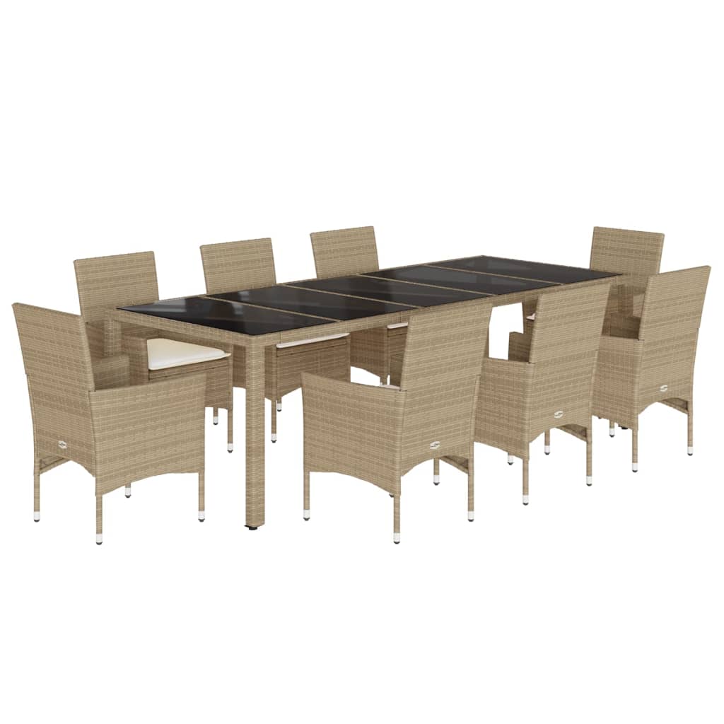 9-delige Tuinset met kussens poly rattan en glas beige is nu te koop bij PeponiXL, paradijselijk wonen!