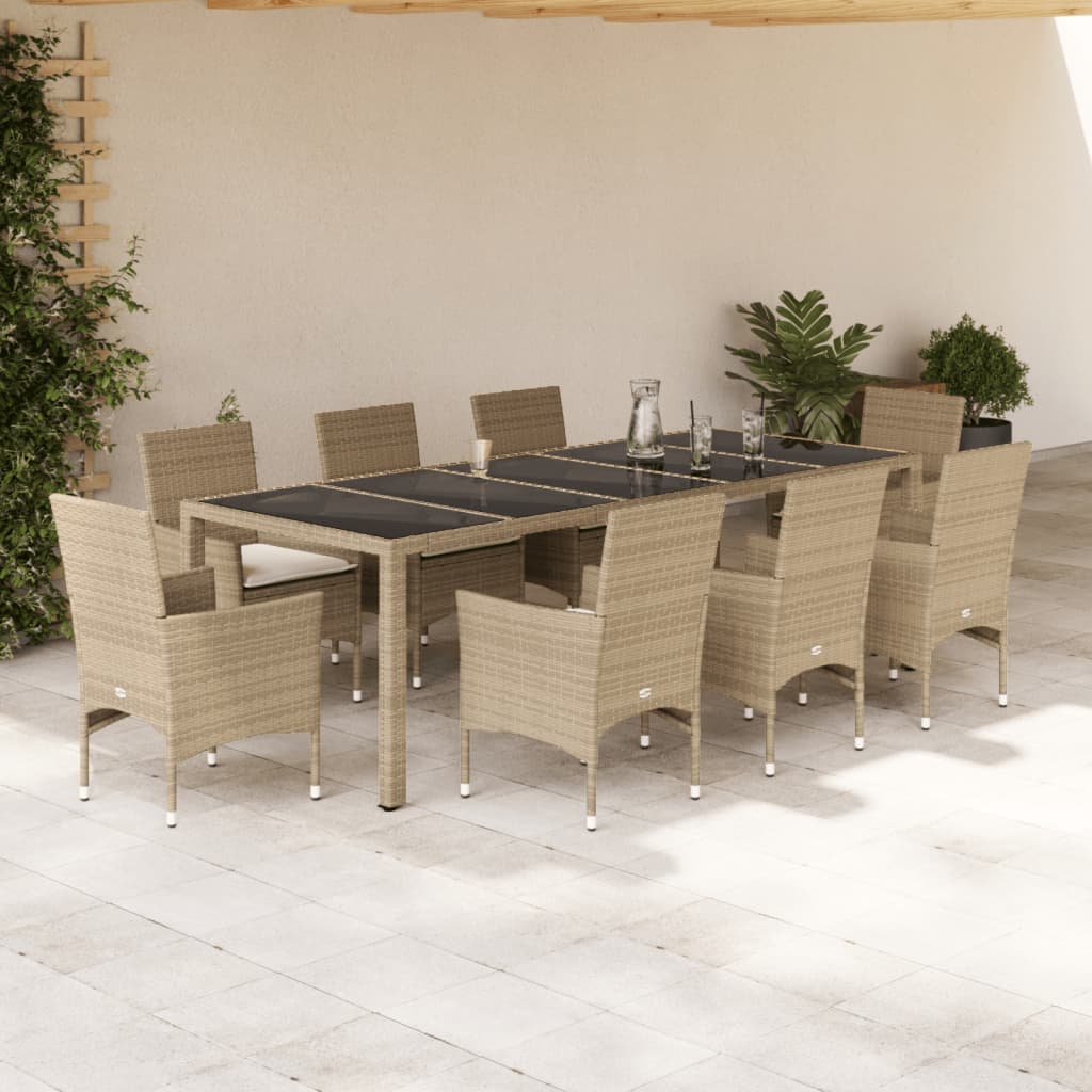9-delige Tuinset met kussens poly rattan en glas beige is nu te koop bij PeponiXL, paradijselijk wonen!
