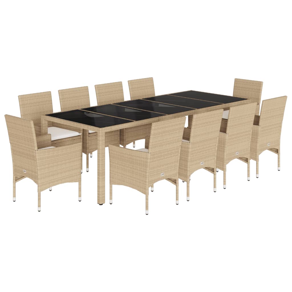 11-delige Tuinset met kussens poly rattan en glas beige is nu te koop bij PeponiXL, paradijselijk wonen!