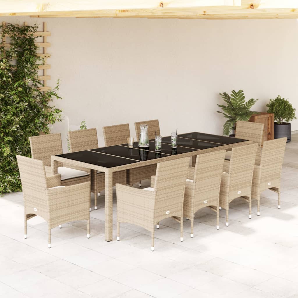 11-delige Tuinset met kussens poly rattan en glas beige is nu te koop bij PeponiXL, paradijselijk wonen!