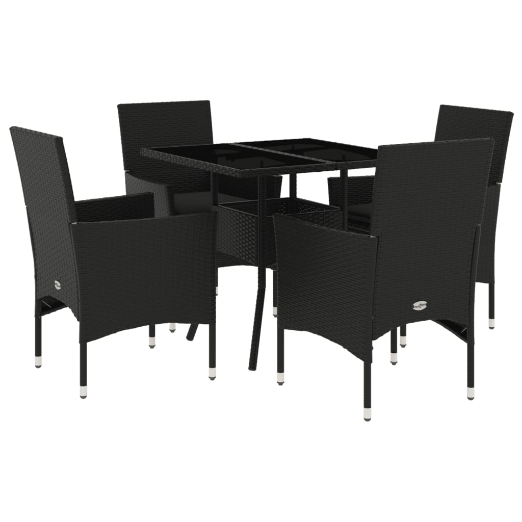 5-delige Tuinset met kussens poly rattan en glas zwart is nu te koop bij PeponiXL, paradijselijk wonen!