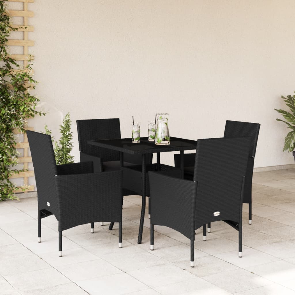 5-delige Tuinset met kussens poly rattan en glas zwart is nu te koop bij PeponiXL, paradijselijk wonen!