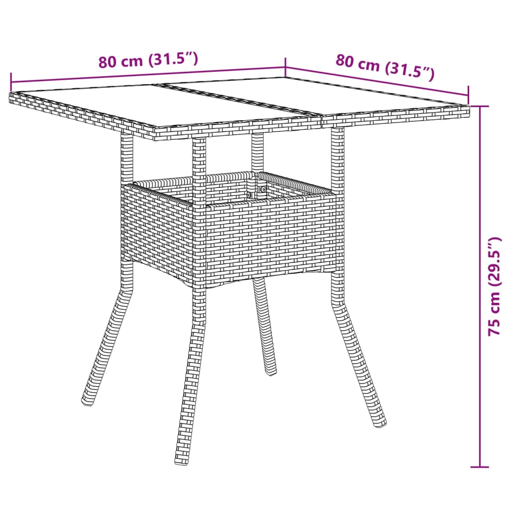 3-delige Tuinset met kussens poly rattan en glas beige