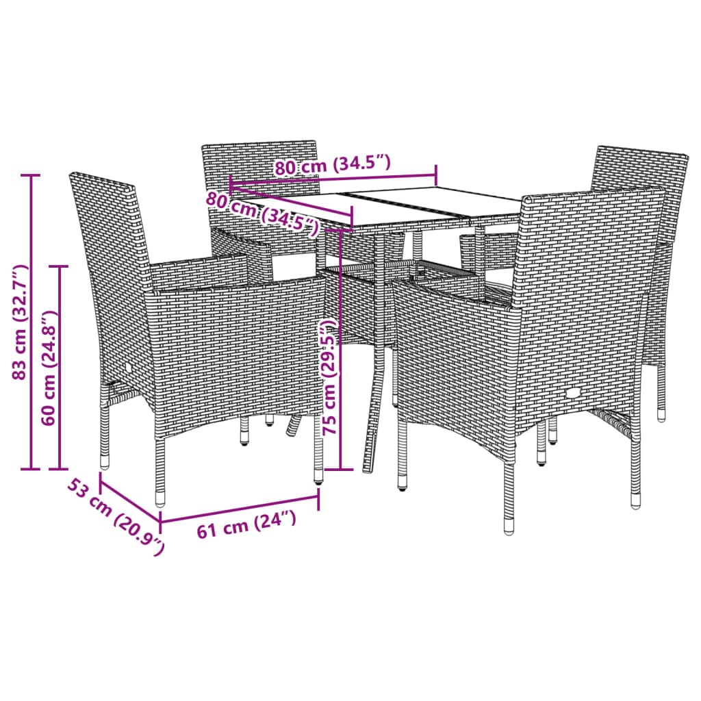 5-delige Tuinset met kussens poly rattan en glas lichtgrijs is nu te koop bij PeponiXL, paradijselijk wonen!