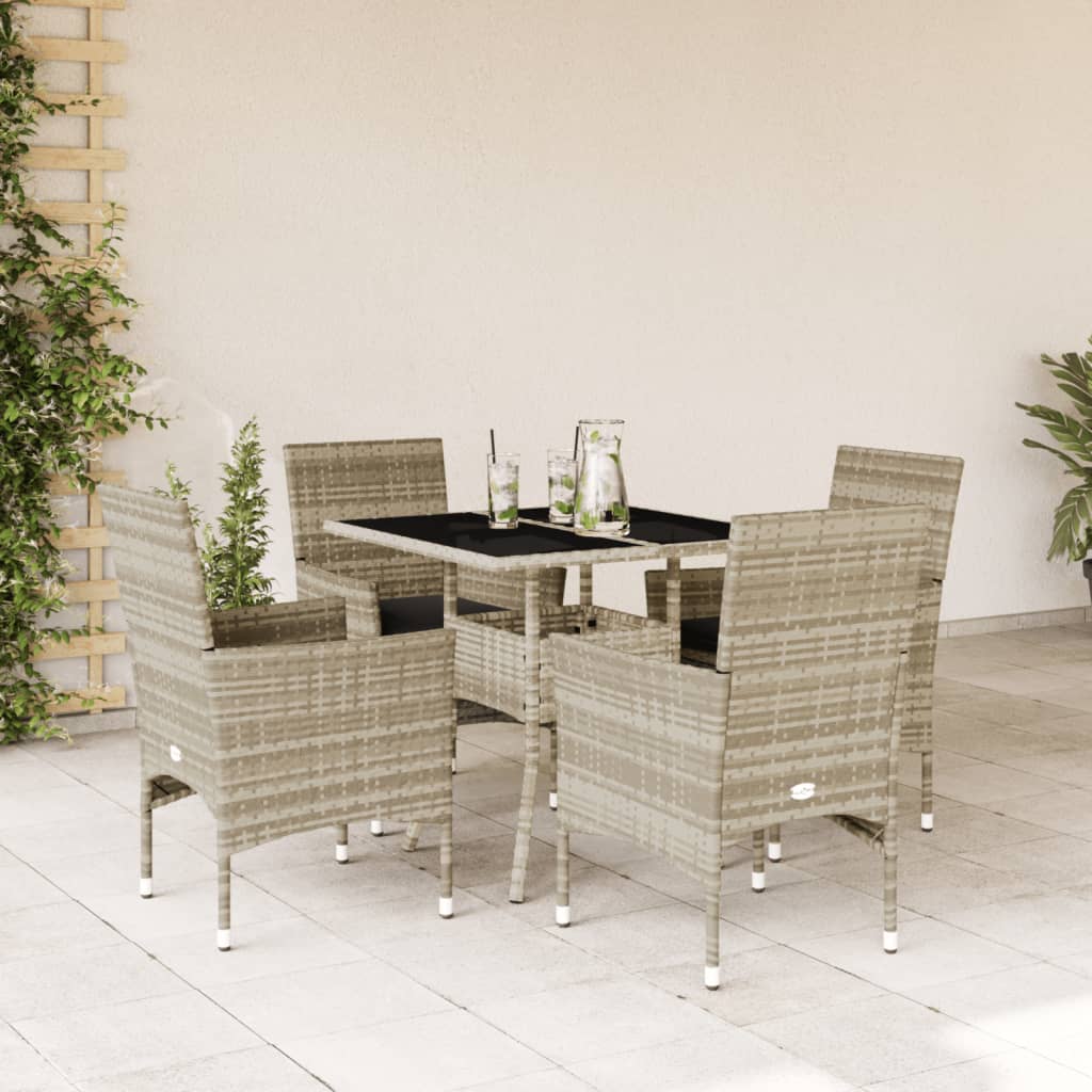 5-delige Tuinset met kussens poly rattan en glas lichtgrijs is nu te koop bij PeponiXL, paradijselijk wonen!