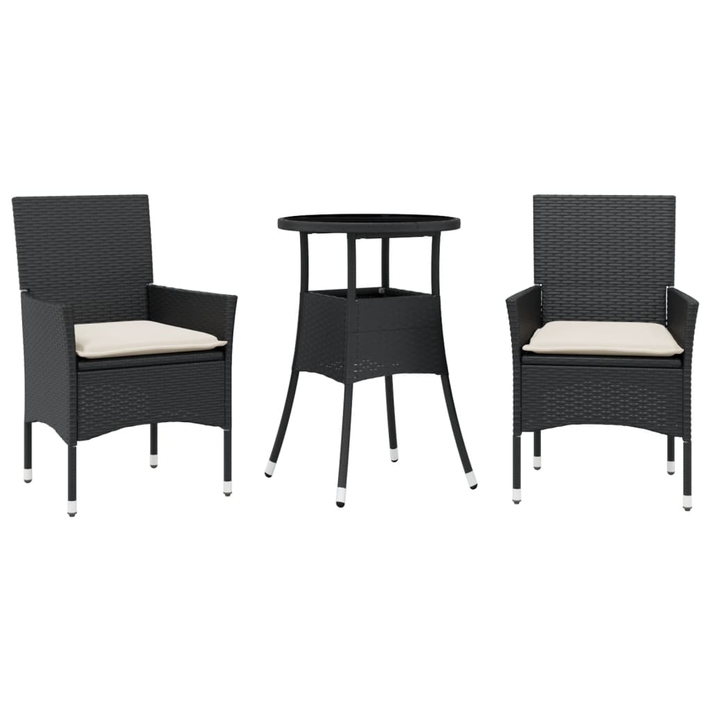 3-delige Tuinset met kussens poly rattan en glas zwart is nu te koop bij PeponiXL, paradijselijk wonen!