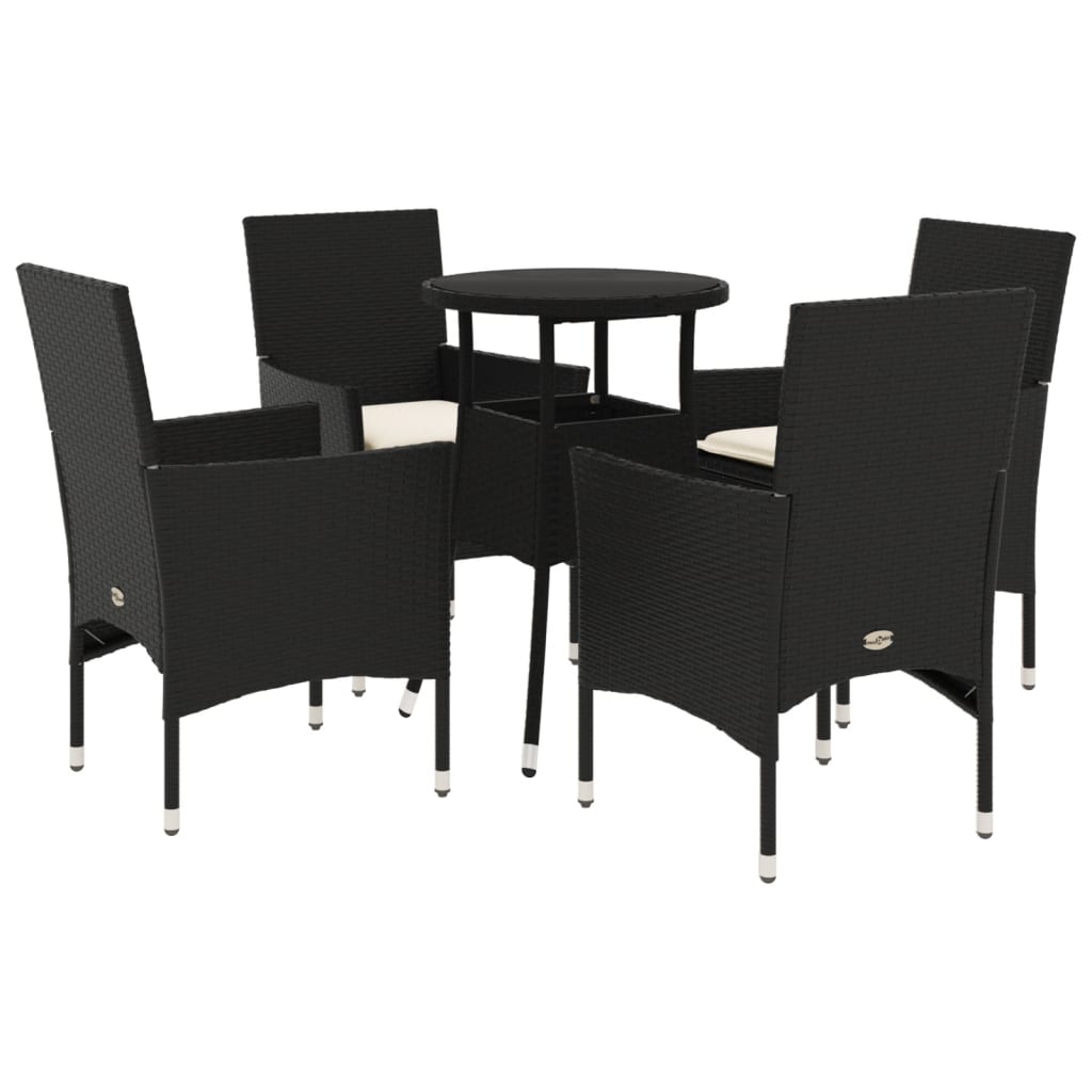 5-delige Tuinset met kussens poly rattan en glas zwart is nu te koop bij PeponiXL, paradijselijk wonen!