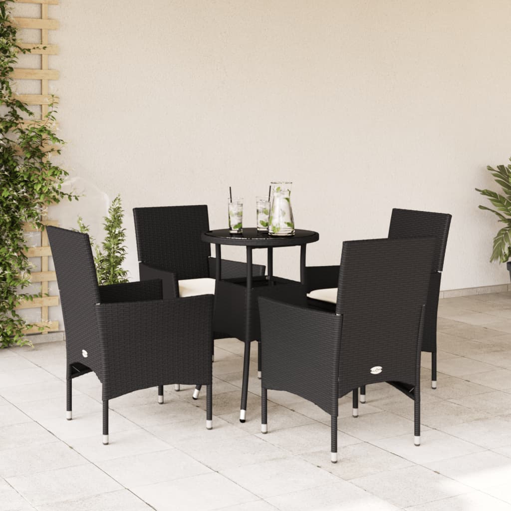 5-delige Tuinset met kussens poly rattan en glas zwart is nu te koop bij PeponiXL, paradijselijk wonen!