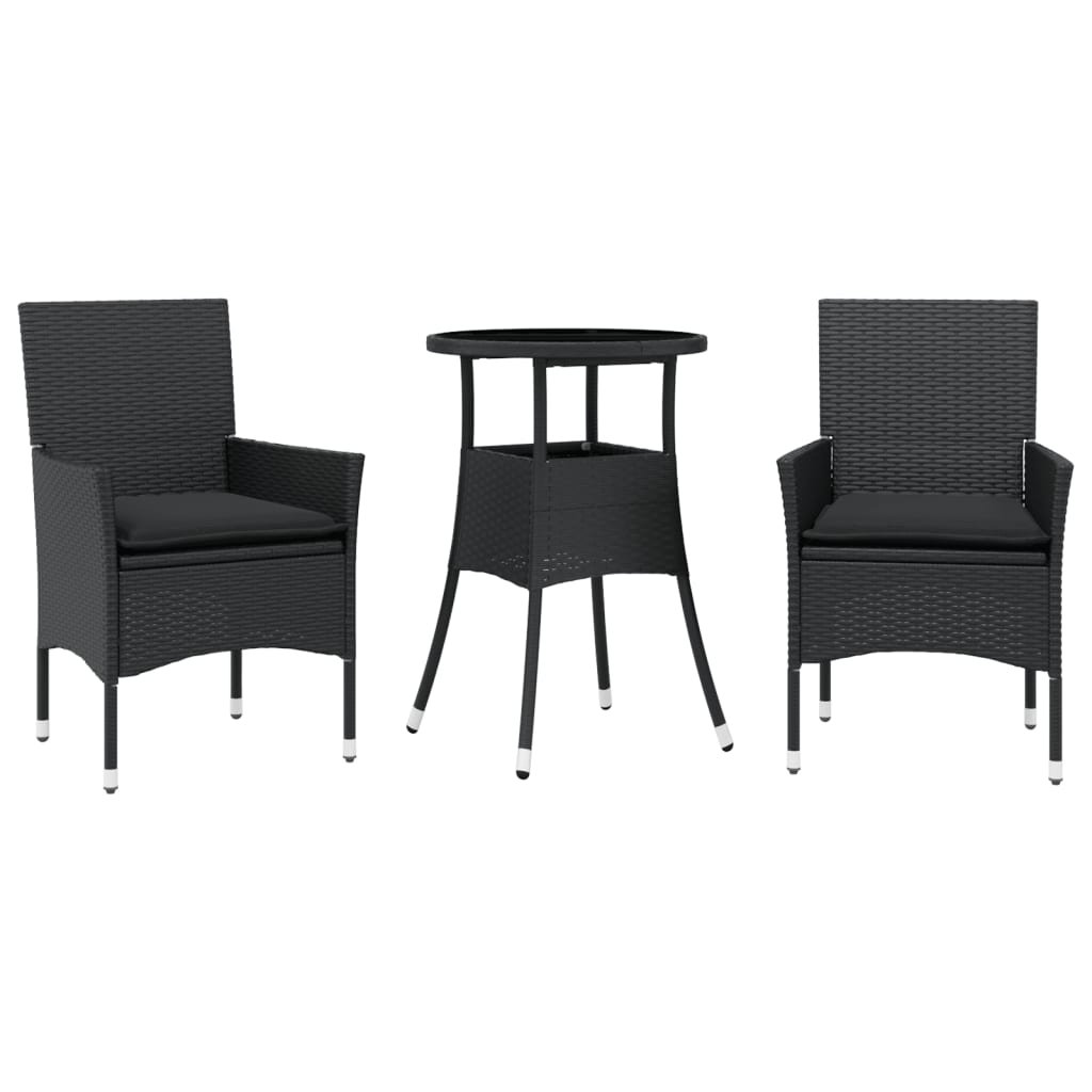 3-delige Tuinset met kussens poly rattan en glas zwart is nu te koop bij PeponiXL, paradijselijk wonen!