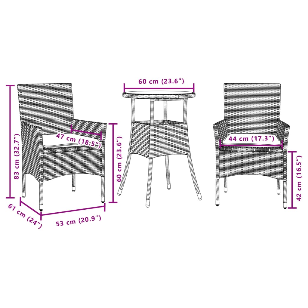 3-delige Tuinset met kussens poly rattan en glas zwart is nu te koop bij PeponiXL, paradijselijk wonen!