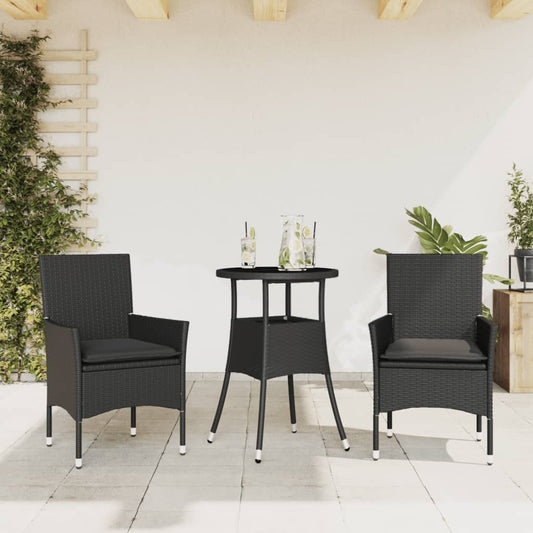 3-delige Tuinset met kussens poly rattan en glas zwart is nu te koop bij PeponiXL, paradijselijk wonen!