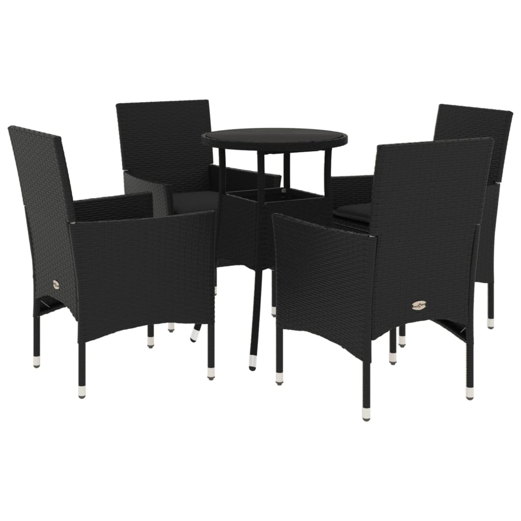 5-delige Tuinset met kussens poly rattan en glas zwart is nu te koop bij PeponiXL, paradijselijk wonen!