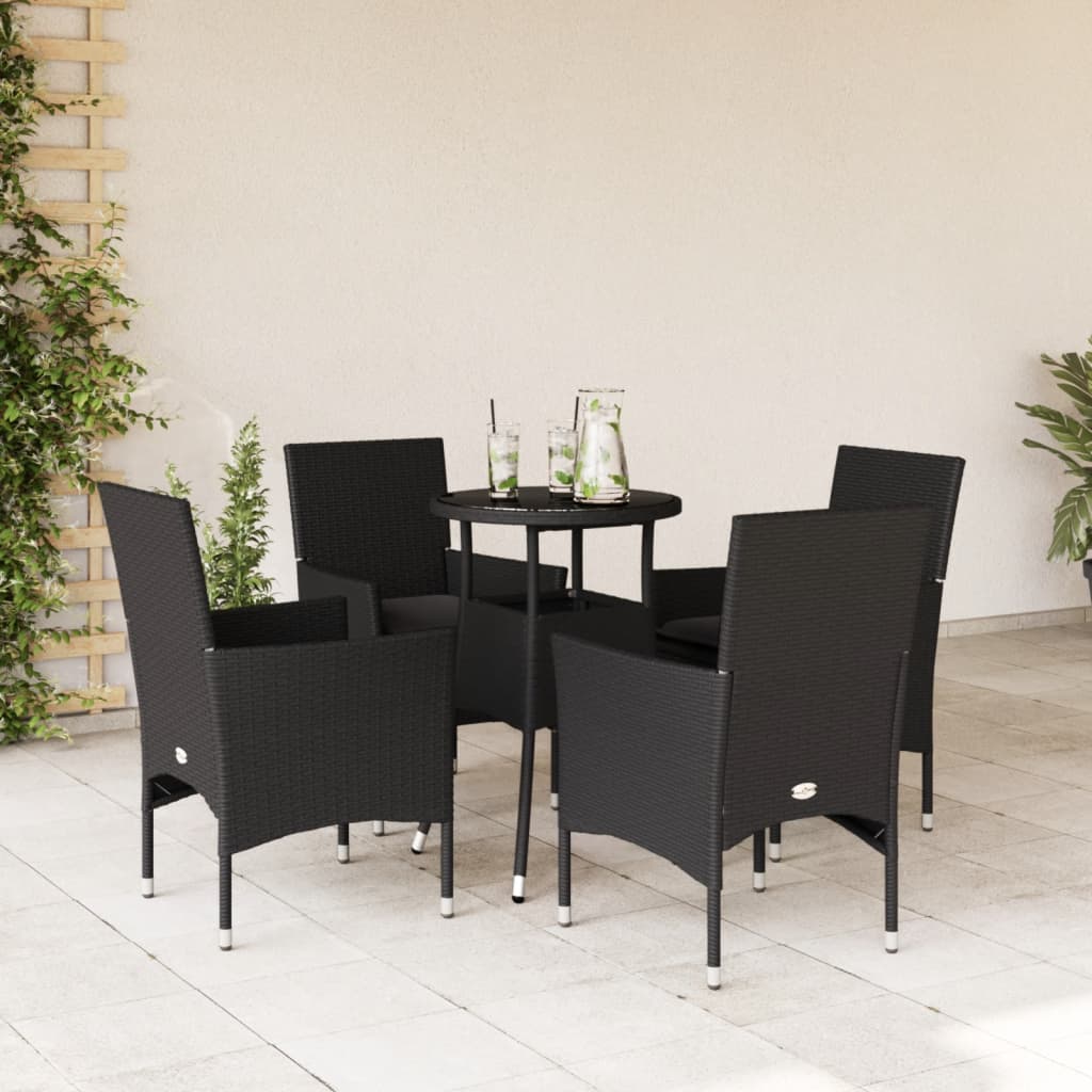 5-delige Tuinset met kussens poly rattan en glas zwart is nu te koop bij PeponiXL, paradijselijk wonen!