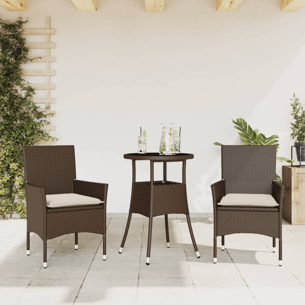 3-delige Tuinset met kussens poly rattan en glas bruin is nu te koop bij PeponiXL, paradijselijk wonen!