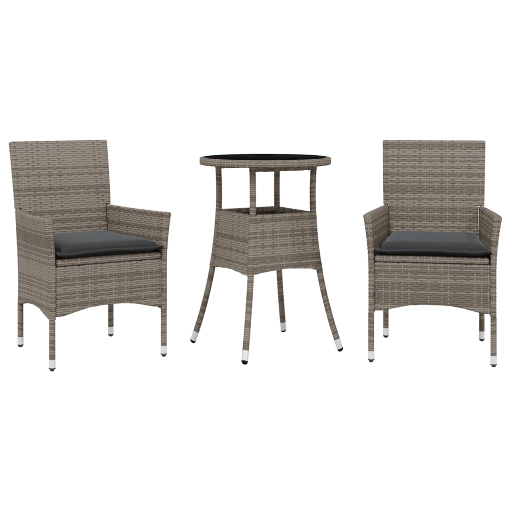 3-delige Tuinset met kussens poly rattan en glas grijs is nu te koop bij PeponiXL, paradijselijk wonen!