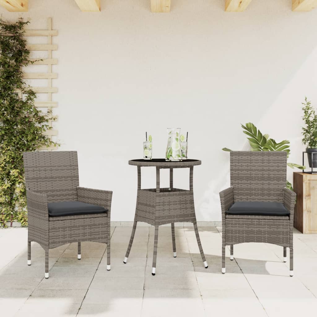 3-delige Tuinset met kussens poly rattan en glas grijs is nu te koop bij PeponiXL, paradijselijk wonen!