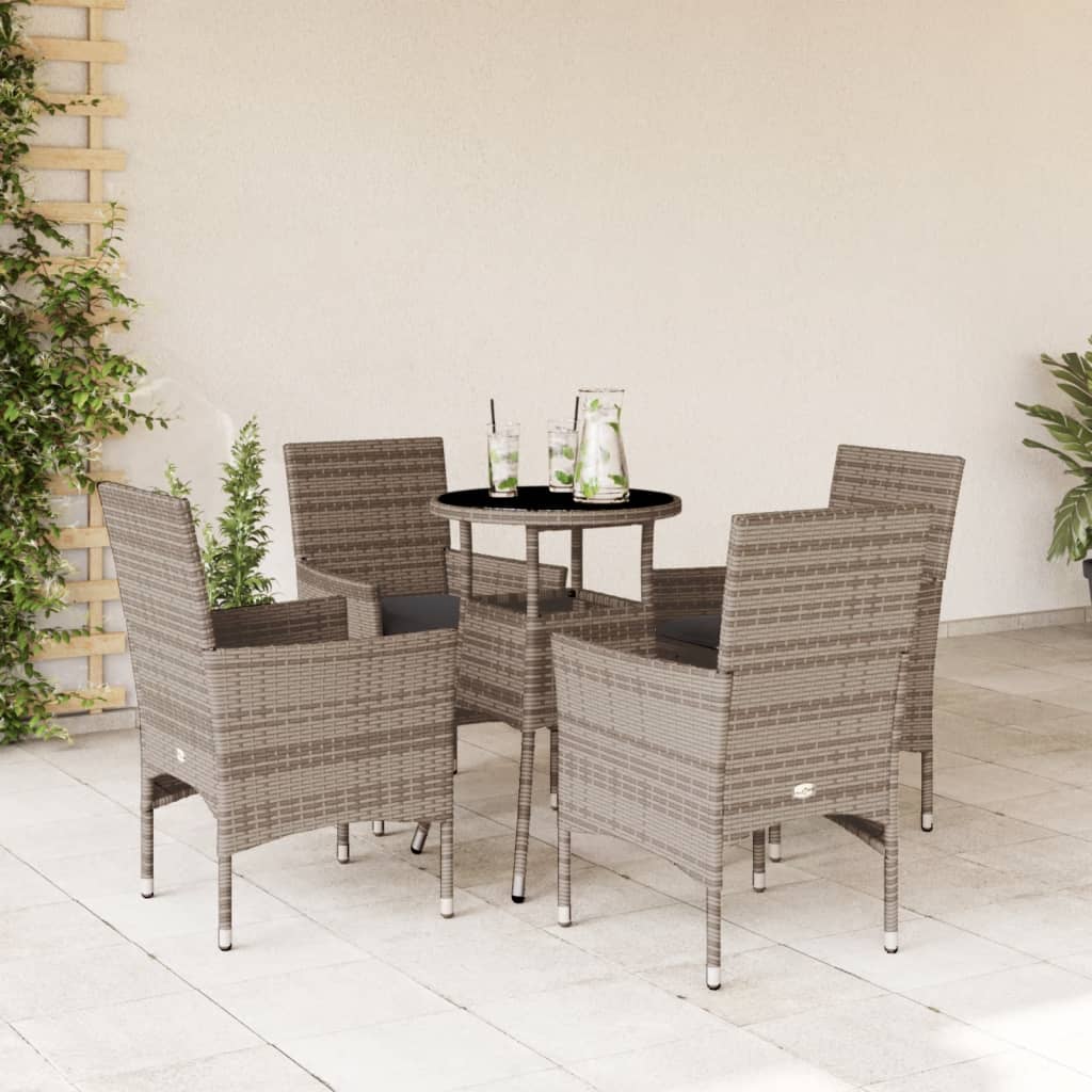 5-delige Tuinset met kussens poly rattan en glas grijs is nu te koop bij PeponiXL, paradijselijk wonen!