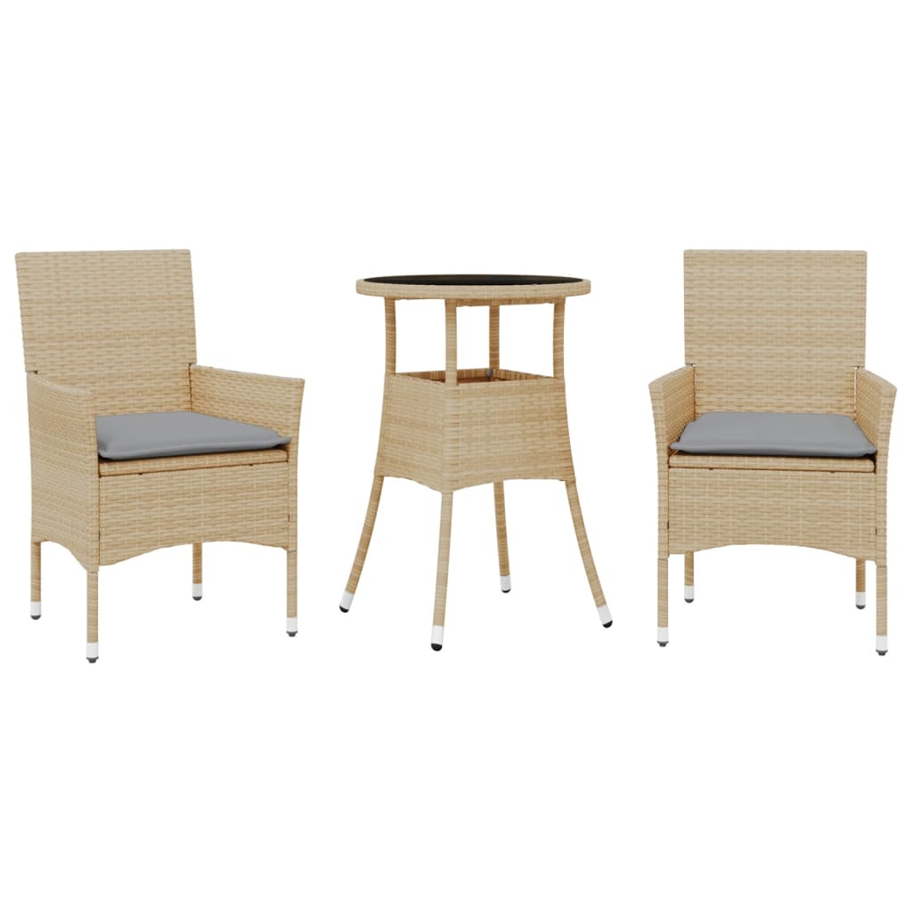 3-delige Tuinset met kussens poly rattan en glas beige is nu te koop bij PeponiXL, paradijselijk wonen!