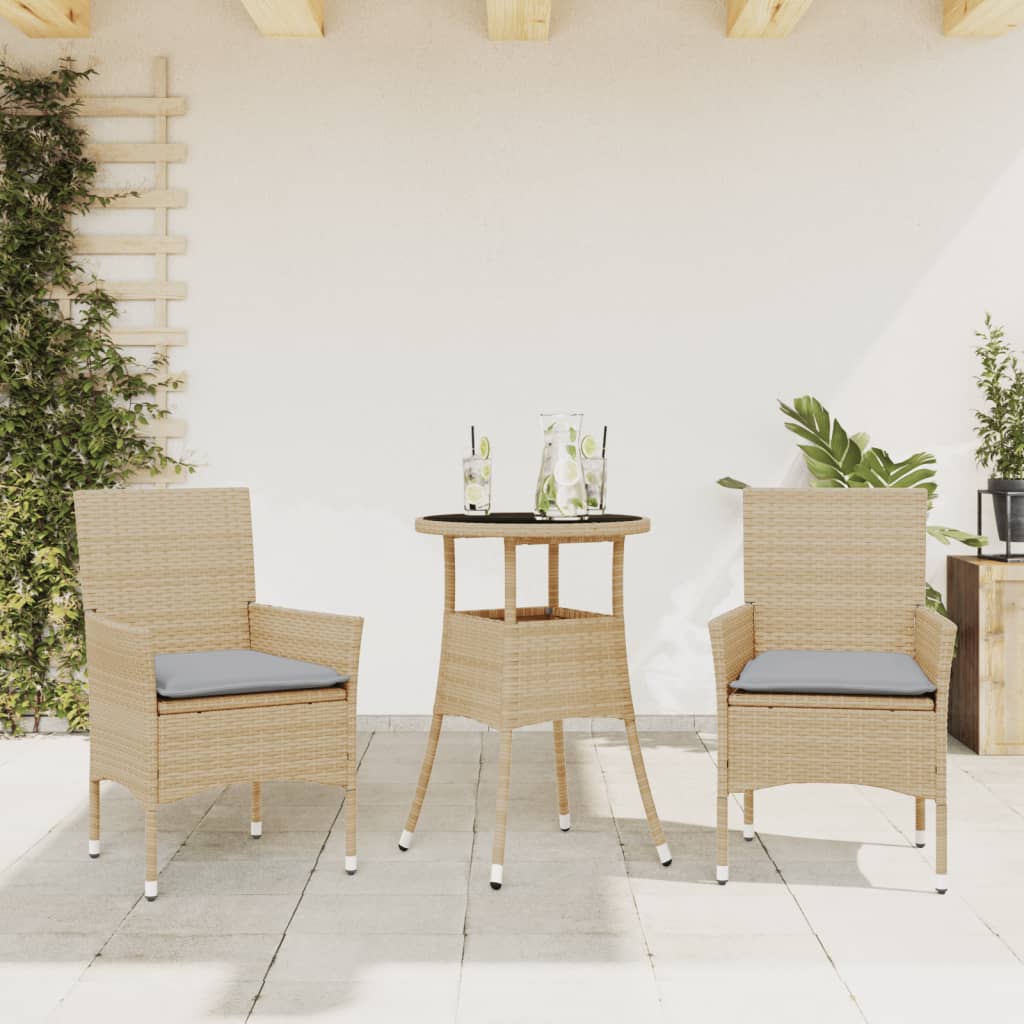 3-delige Tuinset met kussens poly rattan en glas beige is nu te koop bij PeponiXL, paradijselijk wonen!